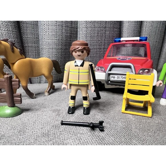 Playmobil Figures Fireman Soccer Ambulance Horses Chair Dishes Lot - Picture 3 of 13